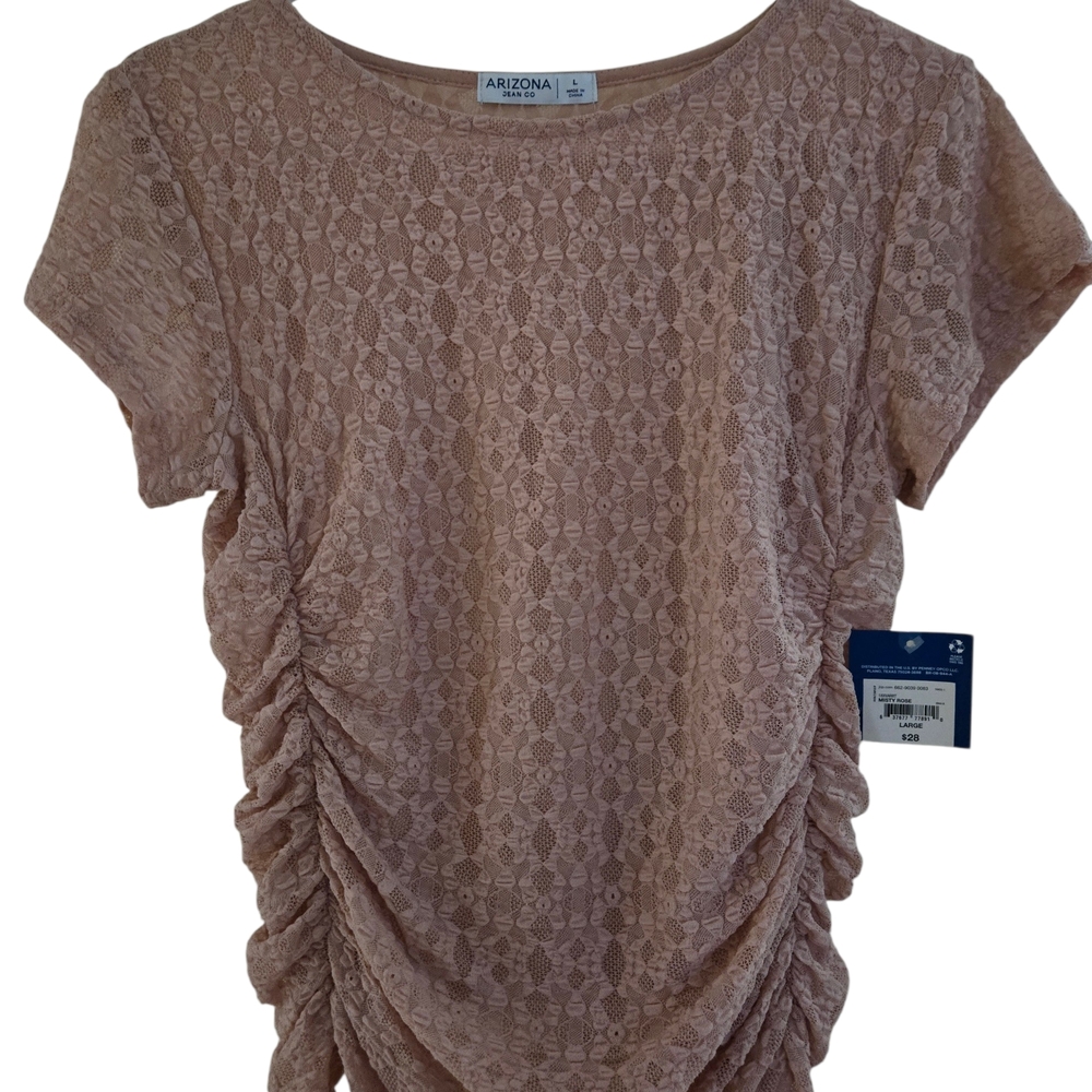 Arizona Jean Company Blush Lace Ruched Short Sleeve Top
